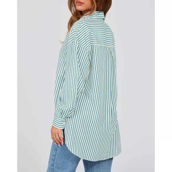 imageBTFBM Womens Button Down Shirts 2024 Fall Outfits Striped Collar Long Sleeve Casual Office Work Blouses Tops with PocketLake Blue