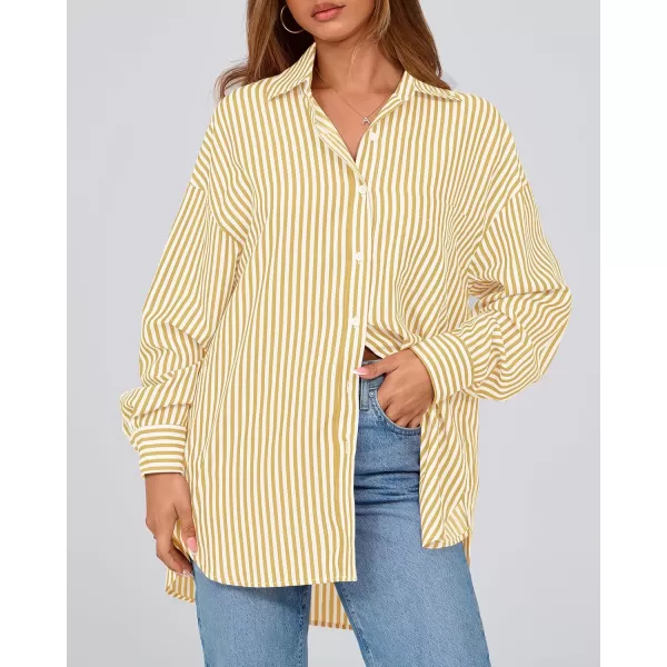 imageBTFBM Womens Button Down Shirts 2024 Fall Outfits Striped Collar Long Sleeve Casual Office Work Blouses Tops with PocketOrange