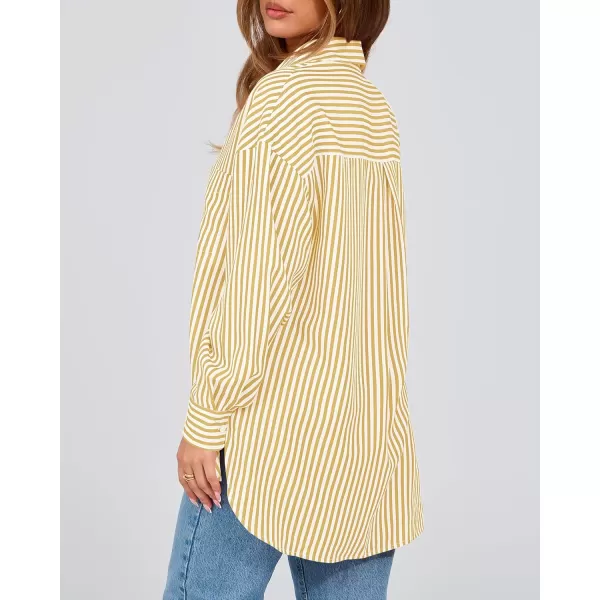 imageBTFBM Womens Button Down Shirts 2024 Fall Outfits Striped Collar Long Sleeve Casual Office Work Blouses Tops with PocketOrange