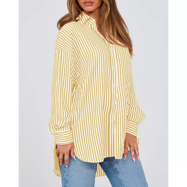imageBTFBM Womens Button Down Shirts 2024 Fall Outfits Striped Collar Long Sleeve Casual Office Work Blouses Tops with PocketOrange
