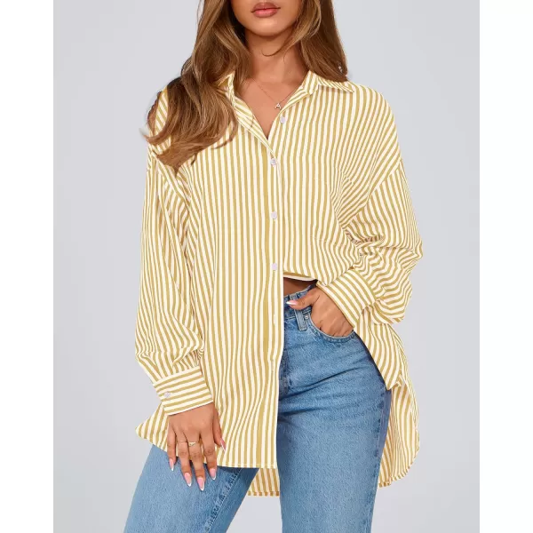 imageBTFBM Womens Button Down Shirts 2024 Fall Outfits Striped Collar Long Sleeve Casual Office Work Blouses Tops with PocketOrange