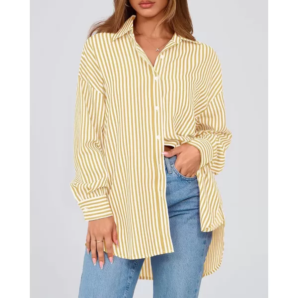 imageBTFBM Womens Button Down Shirts 2024 Fall Outfits Striped Collar Long Sleeve Casual Office Work Blouses Tops with PocketOrange