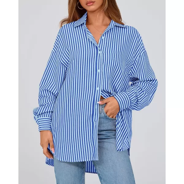 imageBTFBM Womens Button Down Shirts 2024 Fall Outfits Striped Collar Long Sleeve Casual Office Work Blouses Tops with PocketSky Blue