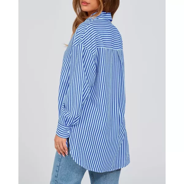 imageBTFBM Womens Button Down Shirts 2024 Fall Outfits Striped Collar Long Sleeve Casual Office Work Blouses Tops with PocketSky Blue