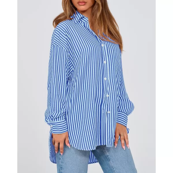 imageBTFBM Womens Button Down Shirts 2024 Fall Outfits Striped Collar Long Sleeve Casual Office Work Blouses Tops with PocketSky Blue