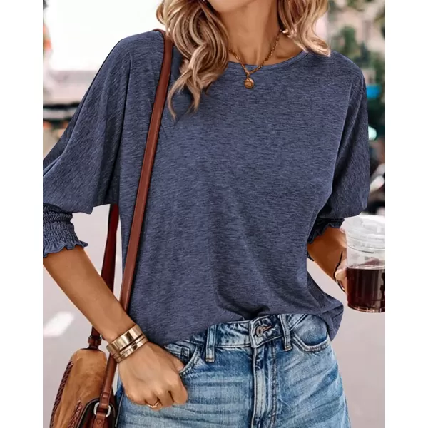 imageBTFBM Womens Casual 34 Sleeve Tops Dressy 2024 Summer Fall T Shirts Crewneck Loose Tunic BlousesSolid Blue Grey