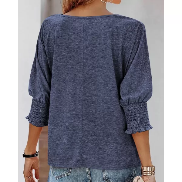imageBTFBM Womens Casual 34 Sleeve Tops Dressy 2024 Summer Fall T Shirts Crewneck Loose Tunic BlousesSolid Blue Grey