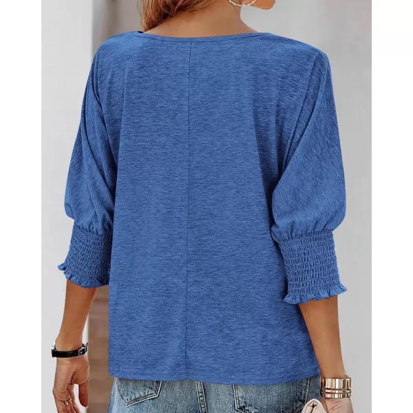 imageBTFBM Womens Casual 34 Sleeve Tops Dressy 2024 Summer Fall T Shirts Crewneck Loose Tunic BlousesSolid Brilliant Blue
