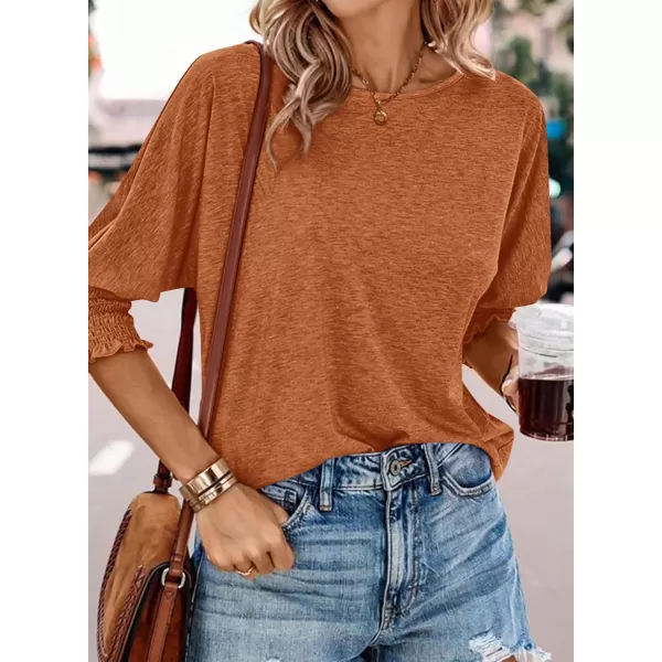 imageBTFBM Womens Casual 34 Sleeve Tops Dressy 2024 Summer Fall T Shirts Crewneck Loose Tunic BlousesSolid Light Brown