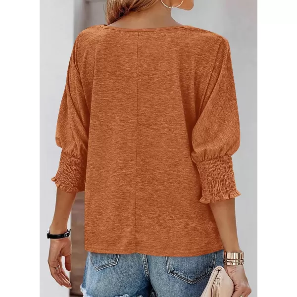 imageBTFBM Womens Casual 34 Sleeve Tops Dressy 2024 Summer Fall T Shirts Crewneck Loose Tunic BlousesSolid Light Brown