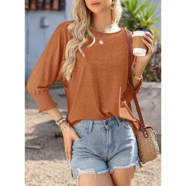 imageBTFBM Womens Casual 34 Sleeve Tops Dressy 2024 Summer Fall T Shirts Crewneck Loose Tunic BlousesSolid Light Brown