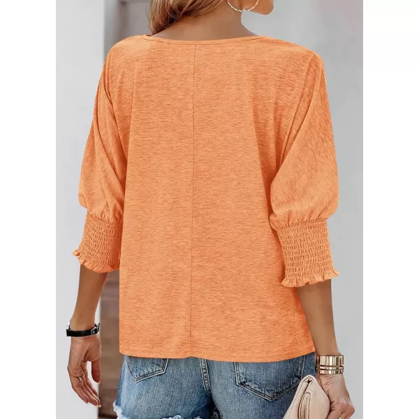 imageBTFBM Womens Casual 34 Sleeve Tops Dressy 2024 Summer Fall T Shirts Crewneck Loose Tunic BlousesSolid Orange