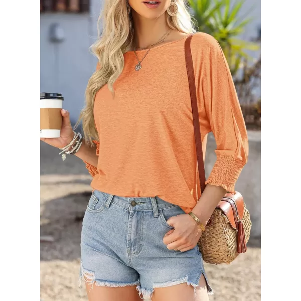 imageBTFBM Womens Casual 34 Sleeve Tops Dressy 2024 Summer Fall T Shirts Crewneck Loose Tunic BlousesSolid Orange
