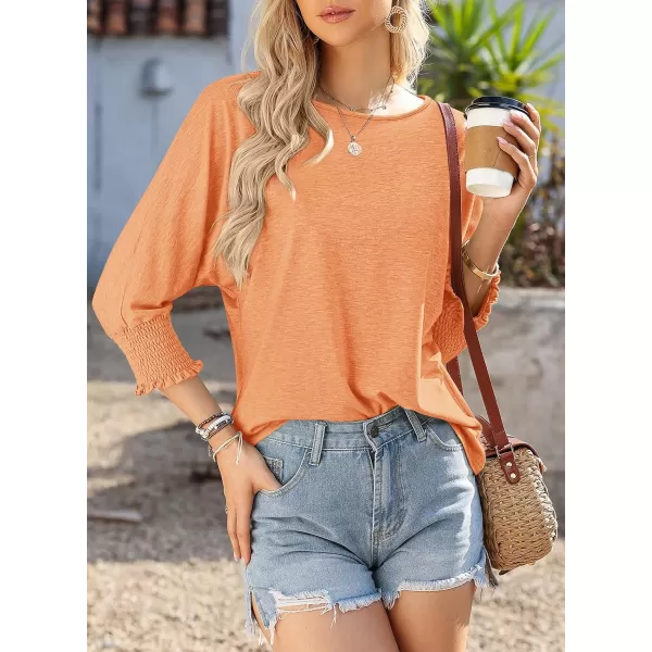imageBTFBM Womens Casual 34 Sleeve Tops Dressy 2024 Summer Fall T Shirts Crewneck Loose Tunic BlousesSolid Orange