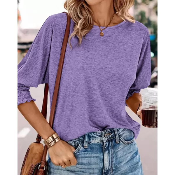 imageBTFBM Womens Casual 34 Sleeve Tops Dressy 2024 Summer Fall T Shirts Crewneck Loose Tunic BlousesSolid Purple