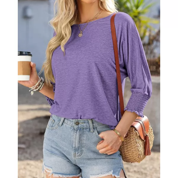 imageBTFBM Womens Casual 34 Sleeve Tops Dressy 2024 Summer Fall T Shirts Crewneck Loose Tunic BlousesSolid Purple