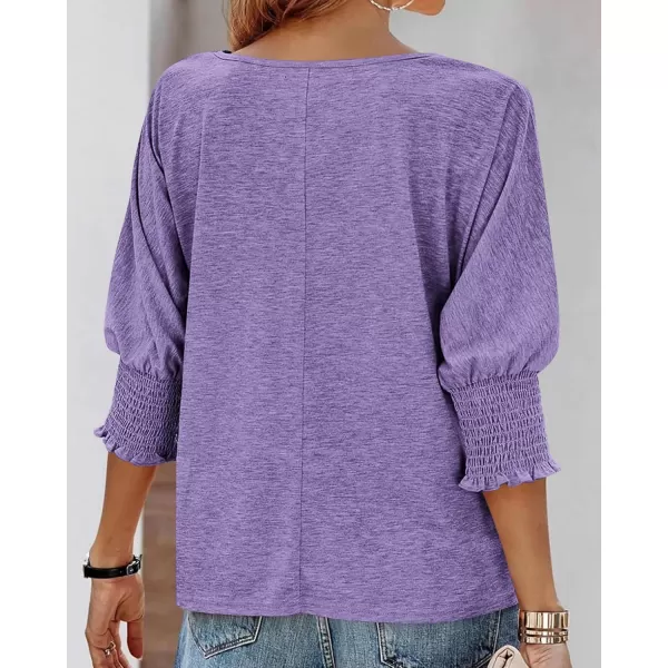 imageBTFBM Womens Casual 34 Sleeve Tops Dressy 2024 Summer Fall T Shirts Crewneck Loose Tunic BlousesSolid Purple