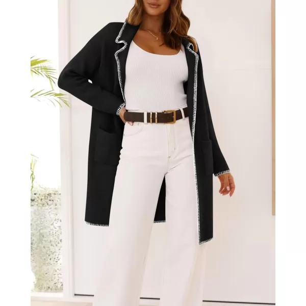 imageBTFBM Womens Open Front Cardigan Lapel Coatigan Lady 2024 Fall Winter Jacket Outwear Long Sweater Blazer with PocketsBlack