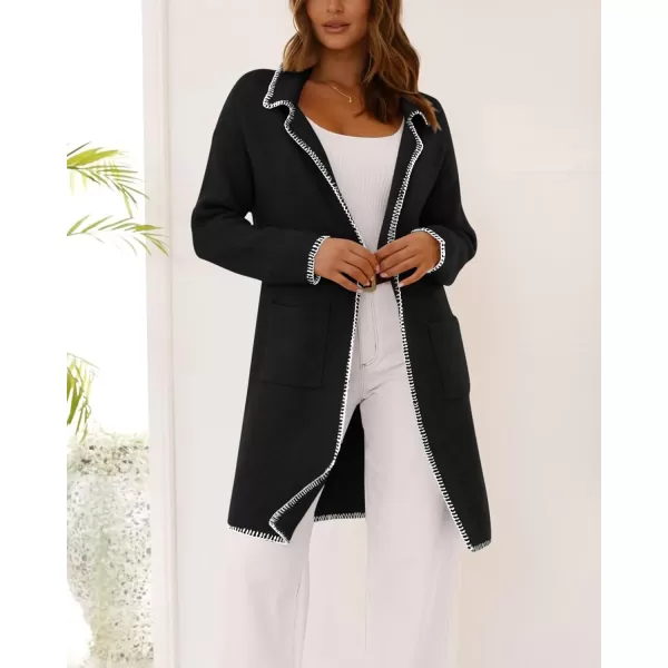 imageBTFBM Womens Open Front Cardigan Lapel Coatigan Lady 2024 Fall Winter Jacket Outwear Long Sweater Blazer with PocketsBlack