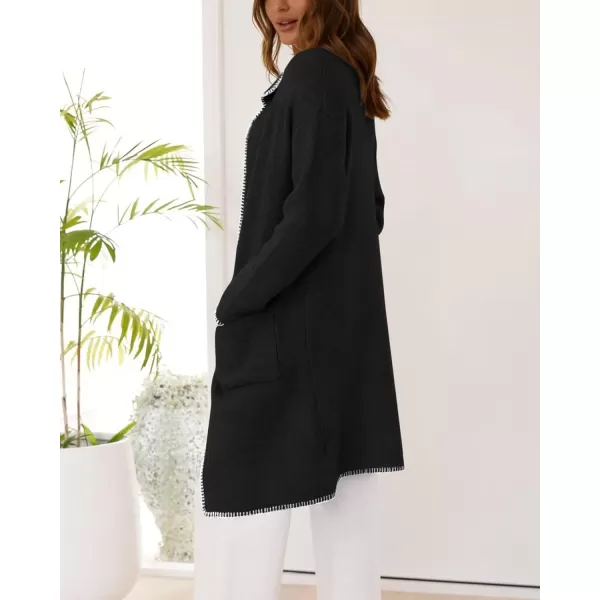 imageBTFBM Womens Open Front Cardigan Lapel Coatigan Lady 2024 Fall Winter Jacket Outwear Long Sweater Blazer with PocketsBlack
