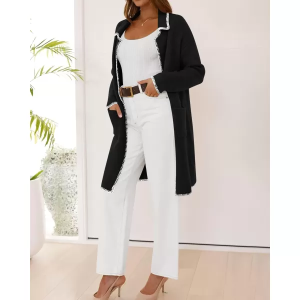 imageBTFBM Womens Open Front Cardigan Lapel Coatigan Lady 2024 Fall Winter Jacket Outwear Long Sweater Blazer with PocketsBlack