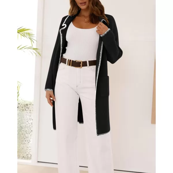 imageBTFBM Womens Open Front Cardigan Lapel Coatigan Lady 2024 Fall Winter Jacket Outwear Long Sweater Blazer with PocketsBlack