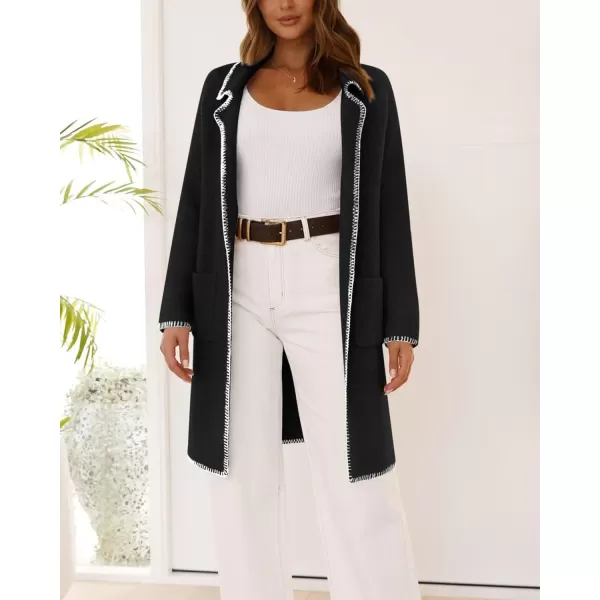 imageBTFBM Womens Open Front Cardigan Lapel Coatigan Lady 2024 Fall Winter Jacket Outwear Long Sweater Blazer with PocketsBlack