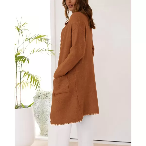 imageBTFBM Womens Open Front Cardigan Lapel Coatigan Lady 2024 Fall Winter Jacket Outwear Long Sweater Blazer with PocketsCaramel