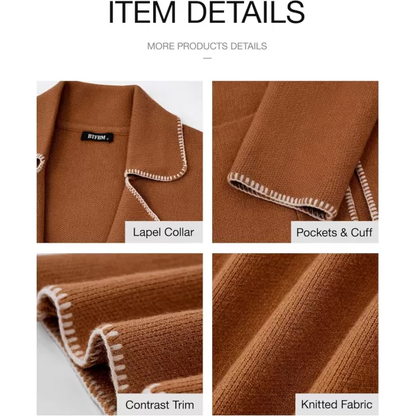 imageBTFBM Womens Open Front Cardigan Lapel Coatigan Lady 2024 Fall Winter Jacket Outwear Long Sweater Blazer with PocketsCaramel