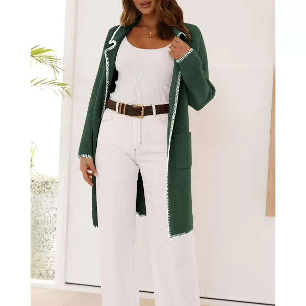 imageBTFBM Womens Open Front Cardigan Lapel Coatigan Lady 2024 Fall Winter Jacket Outwear Long Sweater Blazer with PocketsDark Green