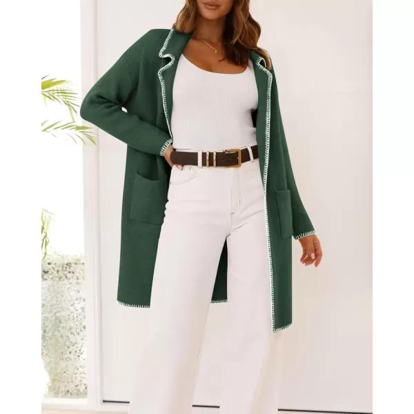 imageBTFBM Womens Open Front Cardigan Lapel Coatigan Lady 2024 Fall Winter Jacket Outwear Long Sweater Blazer with PocketsDark Green