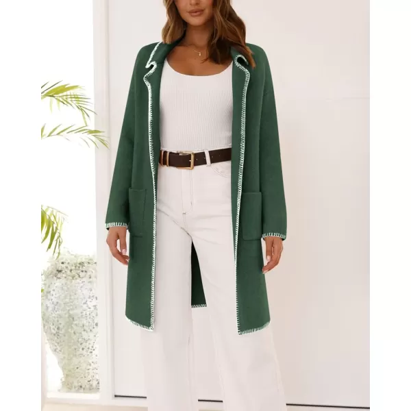 imageBTFBM Womens Open Front Cardigan Lapel Coatigan Lady 2024 Fall Winter Jacket Outwear Long Sweater Blazer with PocketsDark Green