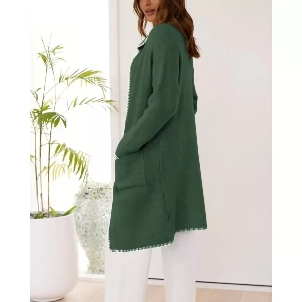 imageBTFBM Womens Open Front Cardigan Lapel Coatigan Lady 2024 Fall Winter Jacket Outwear Long Sweater Blazer with PocketsDark Green