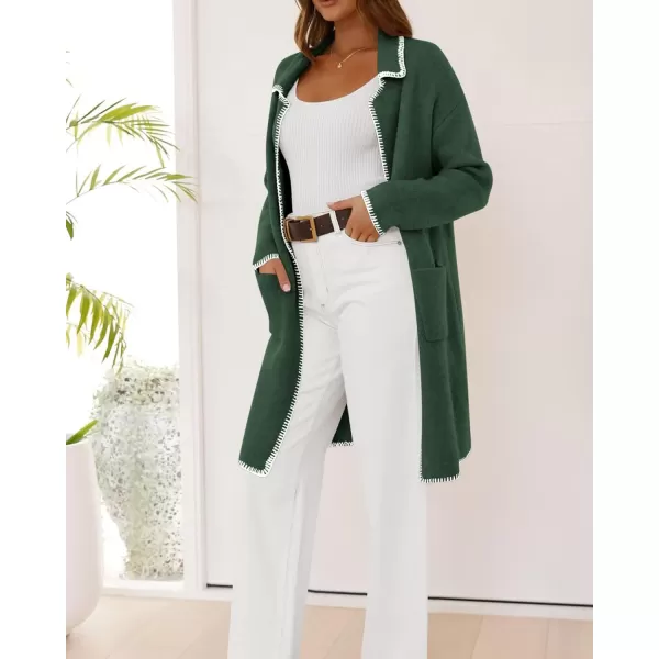 imageBTFBM Womens Open Front Cardigan Lapel Coatigan Lady 2024 Fall Winter Jacket Outwear Long Sweater Blazer with PocketsDark Green