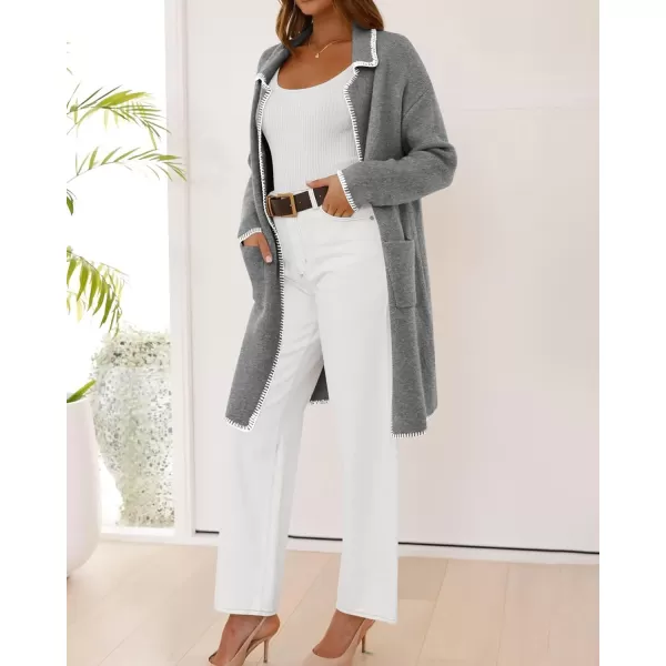 imageBTFBM Womens Open Front Cardigan Lapel Coatigan Lady 2024 Fall Winter Jacket Outwear Long Sweater Blazer with PocketsGrey