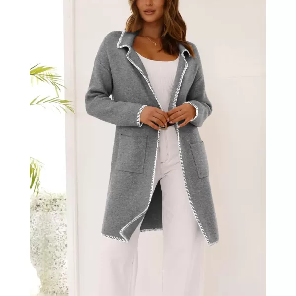 imageBTFBM Womens Open Front Cardigan Lapel Coatigan Lady 2024 Fall Winter Jacket Outwear Long Sweater Blazer with PocketsGrey