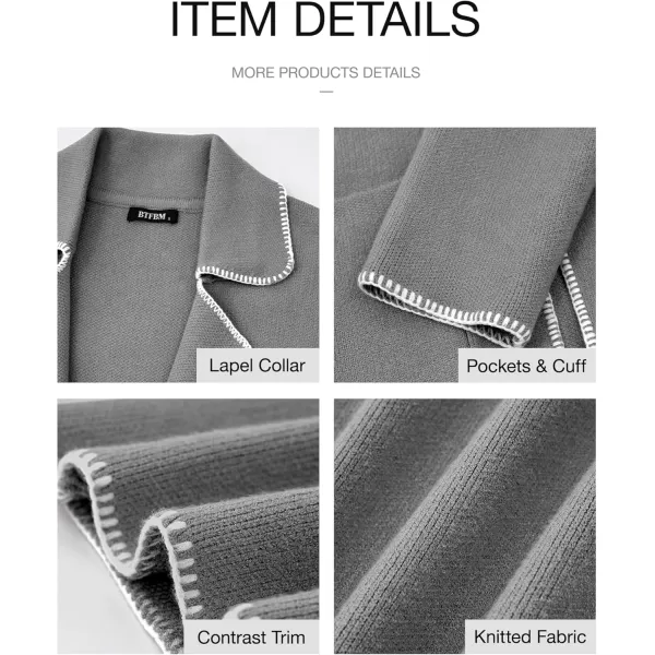 imageBTFBM Womens Open Front Cardigan Lapel Coatigan Lady 2024 Fall Winter Jacket Outwear Long Sweater Blazer with PocketsGrey
