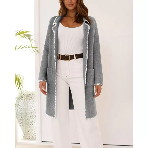 imageBTFBM Womens Open Front Cardigan Lapel Coatigan Lady 2024 Fall Winter Jacket Outwear Long Sweater Blazer with PocketsGrey