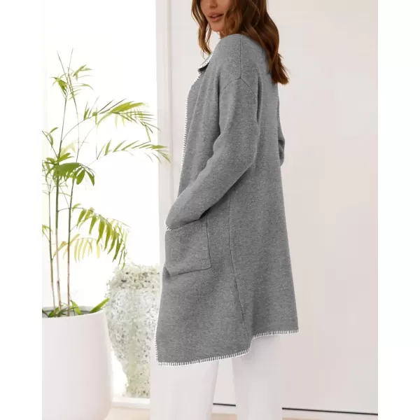 imageBTFBM Womens Open Front Cardigan Lapel Coatigan Lady 2024 Fall Winter Jacket Outwear Long Sweater Blazer with PocketsGrey