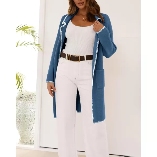 imageBTFBM Womens Open Front Cardigan Lapel Coatigan Lady 2024 Fall Winter Jacket Outwear Long Sweater Blazer with PocketsGrey Blue