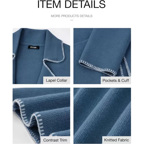 imageBTFBM Womens Open Front Cardigan Lapel Coatigan Lady 2024 Fall Winter Jacket Outwear Long Sweater Blazer with PocketsGrey Blue