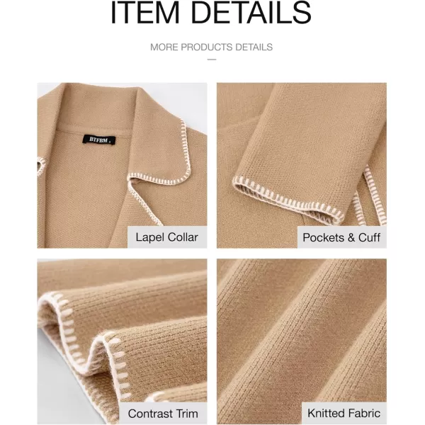 imageBTFBM Womens Open Front Cardigan Lapel Coatigan Lady 2024 Fall Winter Jacket Outwear Long Sweater Blazer with PocketsKhaki