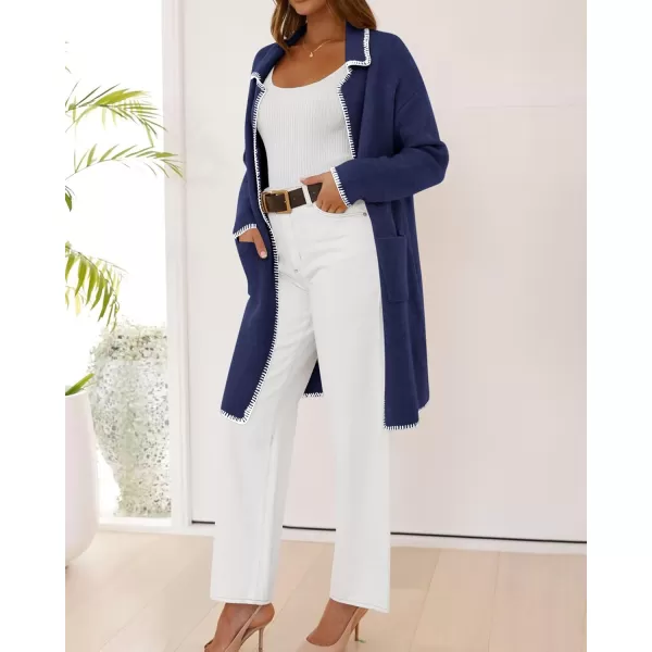 imageBTFBM Womens Open Front Cardigan Lapel Coatigan Lady 2024 Fall Winter Jacket Outwear Long Sweater Blazer with PocketsNavy