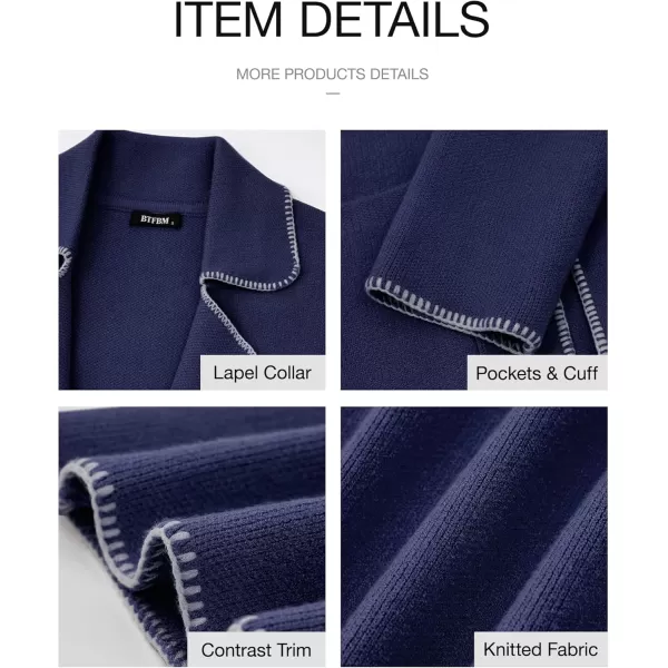 imageBTFBM Womens Open Front Cardigan Lapel Coatigan Lady 2024 Fall Winter Jacket Outwear Long Sweater Blazer with PocketsNavy