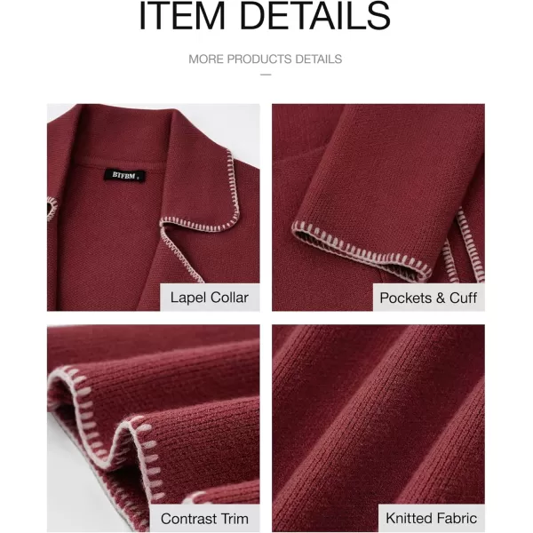 imageBTFBM Womens Open Front Cardigan Lapel Coatigan Lady 2024 Fall Winter Jacket Outwear Long Sweater Blazer with PocketsWine Red