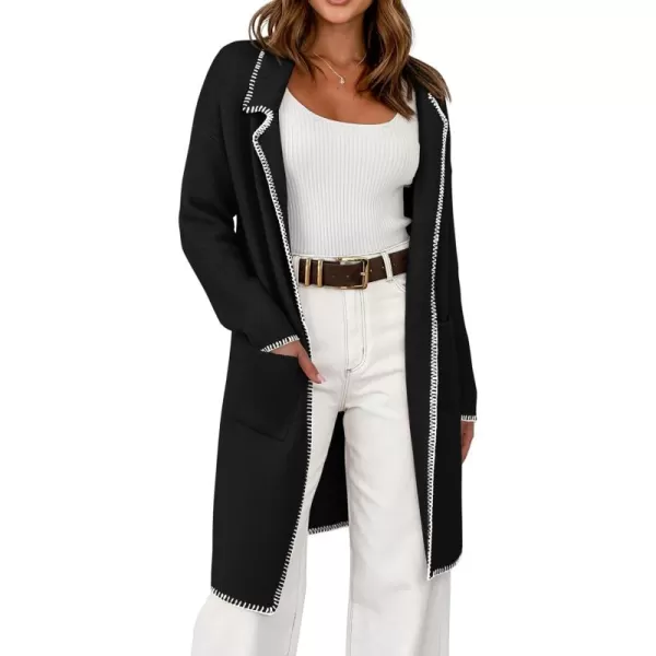 imageBTFBM Womens Open Front Cardigan Lapel Coatigan Lady 2024 Fall Winter Jacket Outwear Long Sweater Blazer with PocketsBlack