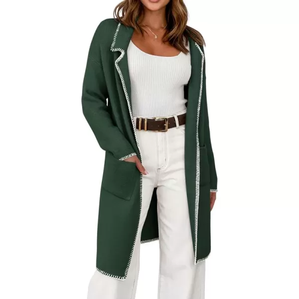imageBTFBM Womens Open Front Cardigan Lapel Coatigan Lady 2024 Fall Winter Jacket Outwear Long Sweater Blazer with PocketsDark Green