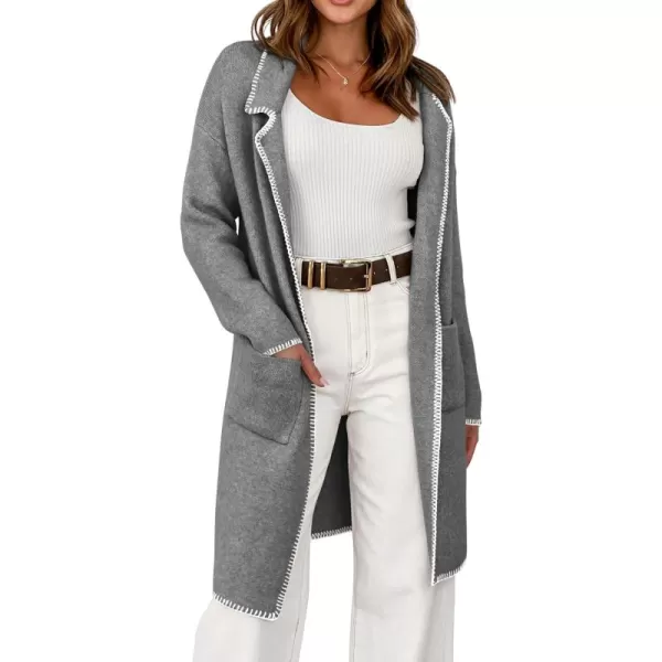 imageBTFBM Womens Open Front Cardigan Lapel Coatigan Lady 2024 Fall Winter Jacket Outwear Long Sweater Blazer with PocketsGrey