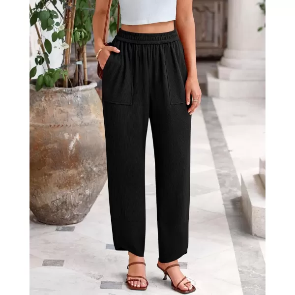 imageBTFBM Womens Wide Leg Palazzo Harem Pants Fall Casual Loose Pockets Solid Elastic Waist Baggy Travel Lounge Pants 2024Black