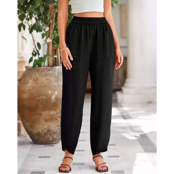 imageBTFBM Womens Wide Leg Palazzo Harem Pants Fall Casual Loose Pockets Solid Elastic Waist Baggy Travel Lounge Pants 2024Black